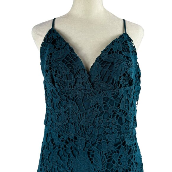 Beautiful! NWT LUSH Teal Blue Green Lace Midi Dress Size Large - Picture 15 of 16